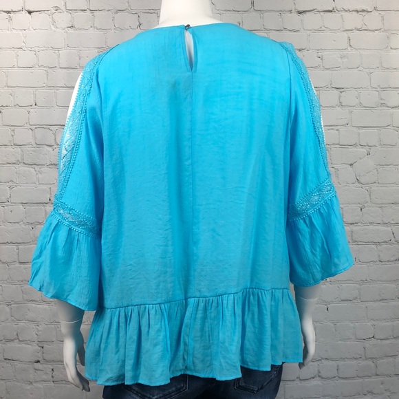 NY Collection Light Blue Open Sleeve Top Size 1X - Picture 2 of 4